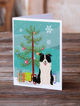 Load image into Gallery viewer, Merry Christmas Tree Border Collie Black White Greeting Cards Pack of 8