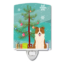 Load image into Gallery viewer, Merry Christmas Tree Border Collie Red White Ceramic Night Light BB4244CNL