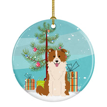 Load image into Gallery viewer, Merry Christmas Tree Border Collie Red White Ornament - Round Ceramic Ornament – Artist-Designed Keepsake Decoration BB4244CO1