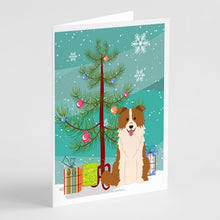Load image into Gallery viewer, Merry Christmas Tree Border Collie Red White Greeting Cards Pack of 8