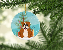 Load image into Gallery viewer, Merry Christmas Tree English Bulldog Red White Ornament - Round Ceramic Ornament – Artist-Designed Keepsake Decoration BB4245CO1