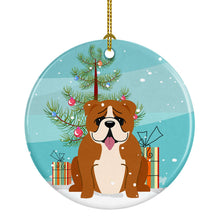 Load image into Gallery viewer, Merry Christmas Tree English Bulldog Red White Ornament - Round Ceramic Ornament – Artist-Designed Keepsake Decoration BB4245CO1