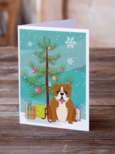 Load image into Gallery viewer, Merry Christmas Tree English Bulldog Red White Greeting Cards Pack of 8