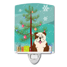 Load image into Gallery viewer, Merry Christmas Tree English Bulldog Brindle White Ceramic Night Light BB4246CNL