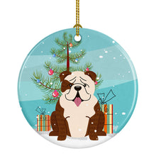 Load image into Gallery viewer, Merry Christmas Tree English Bulldog Brindle White Ornament - Round Ceramic Ornament – Artist-Designed Keepsake Decoration BB4246CO1