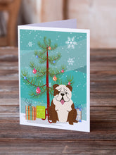 Load image into Gallery viewer, Merry Christmas Tree English Bulldog Brindle White Greeting Cards Pack of 8