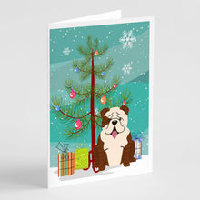 Load image into Gallery viewer, Merry Christmas Tree English Bulldog Brindle White Greeting Cards Pack of 8