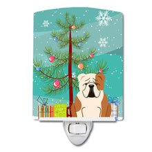 Load image into Gallery viewer, Merry Christmas Tree English Bulldog Fawn White Ceramic Night Light BB4250CNL