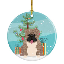 Load image into Gallery viewer, Merry Christmas Tree English Bulldog Grey Brindle  Ornament - Round Ceramic Ornament – Artist-Designed Keepsake Decoration BB4251CO1