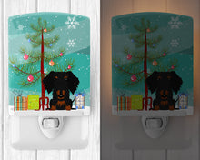 Load image into Gallery viewer, Merry Christmas Tree Wire Haired Dachshund Black Tan Ceramic Night Light BB4252CNL