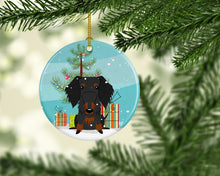 Load image into Gallery viewer, Merry Christmas Tree Wire Haired Dachshund Black Tan Ornament - Round Ceramic Ornament – Artist-Designed Keepsake Decoration BB4252CO1