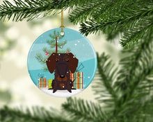 Load image into Gallery viewer, Merry Christmas Tree Wire Haired Dachshund Chocolate Ornament - Round Ceramic Ornament – Artist-Designed Keepsake Decoration BB4254CO1
