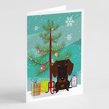 Load image into Gallery viewer, Merry Christmas Tree Wire Haired Dachshund Chocolate Greeting Cards Pack of 8