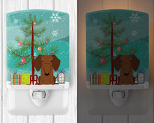 Load image into Gallery viewer, Merry Christmas Tree Dachshund Red Brown Ceramic Night Light BB4255CNL