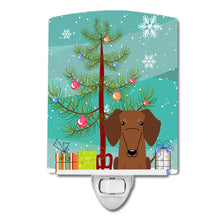 Load image into Gallery viewer, Merry Christmas Tree Dachshund Red Brown Ceramic Night Light BB4255CNL