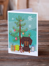 Load image into Gallery viewer, Merry Christmas Tree Dachshund Chocolate Greeting Cards Pack of 8