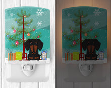 Load image into Gallery viewer, Merry Christmas Tree Dachshund Black Tan Ceramic Night Light BB4257CNL