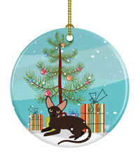 Load image into Gallery viewer, Peterbald Cat Merry Christmas Tree Ornament - Round Ceramic Ornament – Artist-Designed Keepsake Decoration BB4426CO1
