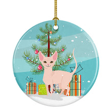 Load image into Gallery viewer, Sphynx Cat Merry Christmas Tree Ornament - Round Ceramic Ornament – Artist-Designed Keepsake Decoration BB4432CO1