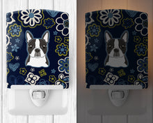 Load image into Gallery viewer, Blue Flowers Boston Terrier Ceramic Night Light BB5054CNL