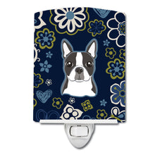 Load image into Gallery viewer, Blue Flowers Boston Terrier Ceramic Night Light BB5054CNL
