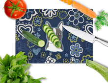 Load image into Gallery viewer, Blue Flowers Boston Terrier Glass Cutting Boards – Durable, Decorative Kitchen Art Large BB5054LCB