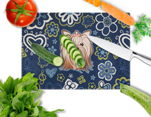Load image into Gallery viewer, Blue Flowers Yorkie Yorkishire Terrier Glass Cutting Boards – Durable, Decorative Kitchen Art Large BB5055LCB