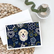 Load image into Gallery viewer, Blue Flowers Golden Retriever Greeting Cards -  Blank Note Cards – 8-Pack of Artist-Designed Cards with Envelopes