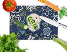 Load image into Gallery viewer, Blue Flowers Golden Retriever Glass Cutting Boards – Durable, Decorative Kitchen Art Large BB5056LCB