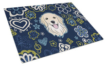 Load image into Gallery viewer, Blue Flowers Golden Retriever Glass Cutting Boards – Durable, Decorative Kitchen Art Large BB5056LCB