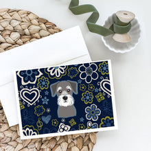 Load image into Gallery viewer, Blue Flowers Schnauzer Greeting Cards -  Blank Note Cards – 8-Pack of Artist-Designed Cards with Envelopes