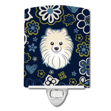 Load image into Gallery viewer, Blue Flowers Pomeranian Ceramic Night Light BB5058CNL