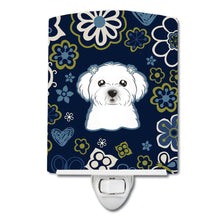 Load image into Gallery viewer, Blue Flowers Maltese Ceramic Night Light BB5059CNL