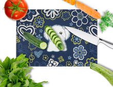 Load image into Gallery viewer, Blue Flowers Maltese Glass Cutting Boards – Durable, Decorative Kitchen Art Large BB5059LCB