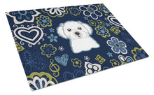 Load image into Gallery viewer, Blue Flowers Maltese Glass Cutting Boards – Durable, Decorative Kitchen Art Large BB5059LCB