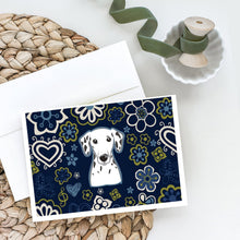 Load image into Gallery viewer, Blue Flowers Dalmatian Greeting Cards -  Blank Note Cards – 8-Pack of Artist-Designed Cards with Envelopes