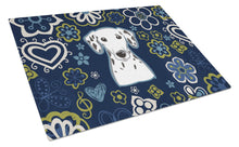Load image into Gallery viewer, Blue Flowers Dalmatian Glass Cutting Boards – Durable, Decorative Kitchen Art Large BB5061LCB