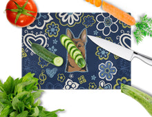 Load image into Gallery viewer, Blue Flowers German Shepherd Glass Cutting Boards – Durable, Decorative Kitchen Art Large BB5062LCB