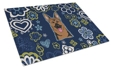 Load image into Gallery viewer, Blue Flowers German Shepherd Glass Cutting Boards – Durable, Decorative Kitchen Art Large BB5062LCB