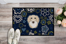 Load image into Gallery viewer, Blue Flowers Longhair Creme Dachshund Doormat - 24x36 Decorative Floor Mat – Indoor/Outdoor Rug with Artistic Flair BB5063JMAT