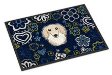 Load image into Gallery viewer, Blue Flowers Longhair Creme Dachshund Doormat - 24x36 Decorative Floor Mat – Indoor/Outdoor Rug with Artistic Flair BB5063JMAT