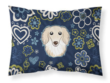 Load image into Gallery viewer, Blue Flowers Longhair Creme Dachshund Fabric Standard Pillowcase – Artistic Decorative Front, White Back BB5063PILLOWCASE