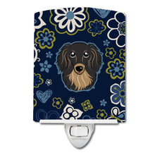 Load image into Gallery viewer, Blue Flowers Longhair Black and Tan Dachshund Ceramic Night Light BB5064CNL