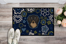 Load image into Gallery viewer, Blue Flowers Longhair Black and Tan Dachshund Doormat - 24x36 Decorative Floor Mat – Indoor/Outdoor Rug with Artistic Flair BB5064JMAT