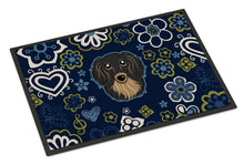 Load image into Gallery viewer, Blue Flowers Longhair Black and Tan Dachshund Doormat - 24x36 Decorative Floor Mat – Indoor/Outdoor Rug with Artistic Flair BB5064JMAT