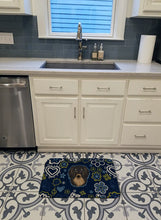 Load image into Gallery viewer, Blue Flowers Longhair Black and Tan Dachshund Machine Washable Memory Foam Mat BB5064RUG