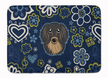 Load image into Gallery viewer, Blue Flowers Longhair Black and Tan Dachshund Machine Washable Memory Foam Mat BB5064RUG