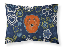 Load image into Gallery viewer, Blue Flowers Longhair Red Dachshund Fabric Standard Pillowcase – Artistic Decorative Front, White Back BB5065PILLOWCASE