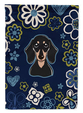 Load image into Gallery viewer, Blue Flowers Smooth Black and Tan Dachshund Garden Flag - Outdoor Decorative Yard Flag BB5066GF