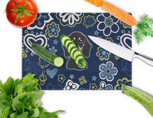 Load image into Gallery viewer, Blue Flowers Smooth Black and Tan Dachshund Glass Cutting Boards – Durable, Decorative Kitchen Art Large BB5066LCB
